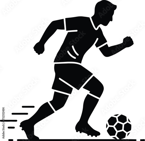 Silhouette of a soccer player dribbling a ball with motion lines