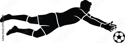 Soccer goalkeeper diving to save ball silhouette
