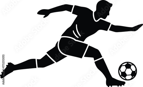 Dynamic silhouette of a soccer player kicking a ball