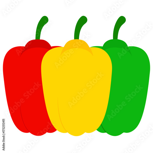 Red green and yellow capsicum bell pepper vector on white background.