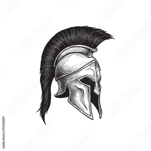 Detailed sketch of a Spartan helmet with horsehair plume