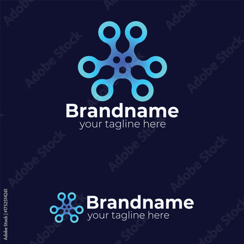 Abstract Technology Connectivity Logo Design Featuring Interconnected Circles, Representing Data, Network, Blockchain, Digital Structure, Science, and Collaborative Forward Innovation
