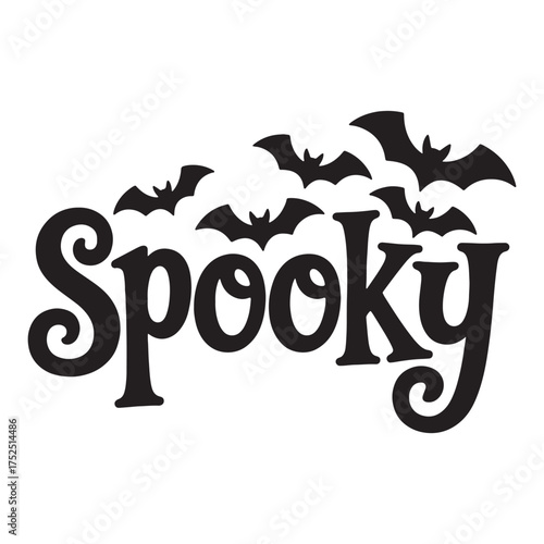 Spooky Halloween Graphic Featuring Bats and Stylized Lettering Perfect for Holiday Decorations and Festive Designs