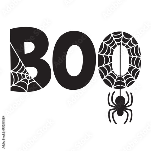 Spooky Halloween Decoration Featuring the Word Boo with Spider and Spiderweb Accents for a Festive Touch