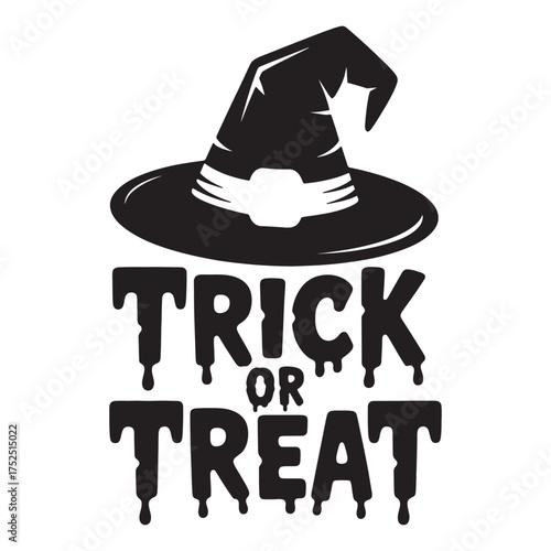 Spooky Fun A Halloween Themed Design Featuring a Witch Hat and the Words Trick or Treat