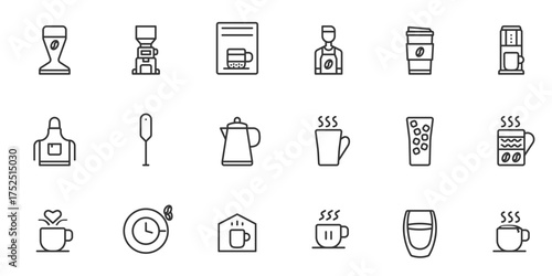 Coffee And Equipment Coffee Shop Icon Logo Design Simple Set For Using In Website Graphics Report Logo Infographics, Best Quality Symbol Collection Icon 