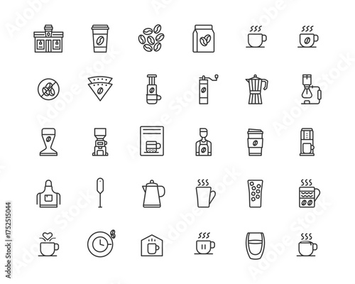 Coffee And Equipment Coffee Shop Icon Logo Design Simple Set For Using In Website Graphics Report Logo Infographics, Best Quality Symbol Collection Icon