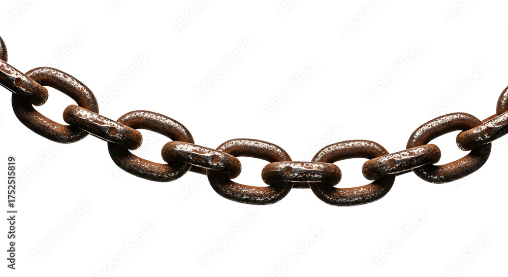 Fototapeta premium Rusty metal chain links forming a curve isolated on transparent background