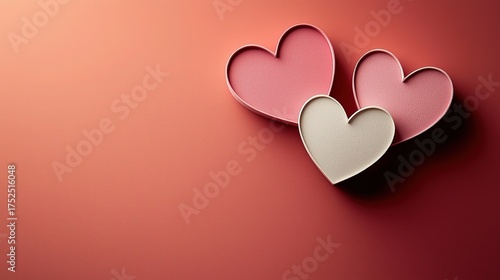 Two simple hearts, one white and one pink, floating on a gradient background
