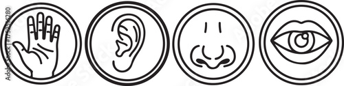 Minimalist Line Art Human Senses Icons in Circular Frames
