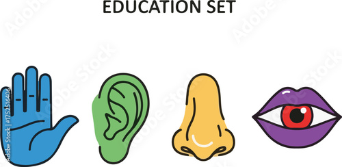 Colorful Flat Design Human Sensory Organs Education Set