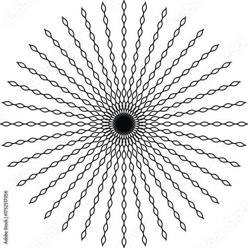 Vector art of abstract radial symmetry pattern with black lines. A precise radial symmetry design featuring evenly spaced black lines emanating from a central point.