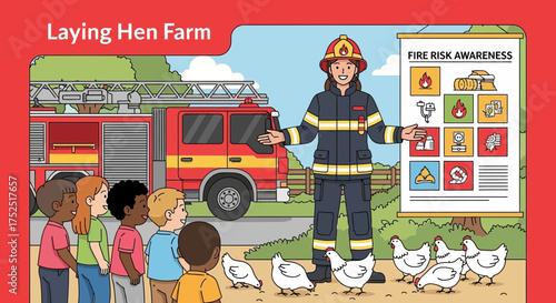 Engaging Fire Safety Presentation by Firefighter at Laying Hen Farm for Children
