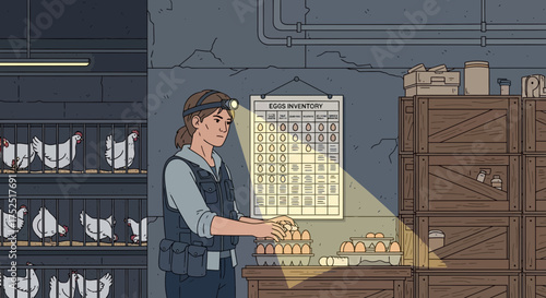 Underground egg farming operation with inventory management and controlled environment