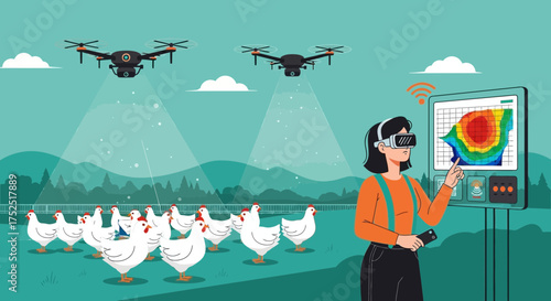 Modern chicken farm management using drone technology and data analysis in virtual reality