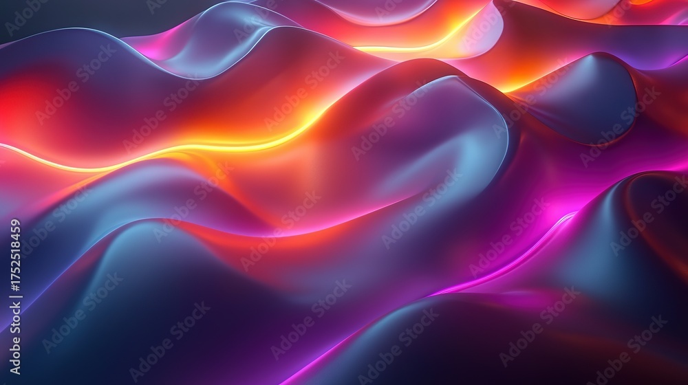 Obraz premium Abstract colorful fluid 3D render, neon light effect on dark background, modern digital art design 