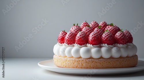 Wallpaper Mural Minimal dessert scene featuring a full cheesecake with strawberry topping, soft shadows and white space emphasizing clean presentation. Torontodigital.ca
