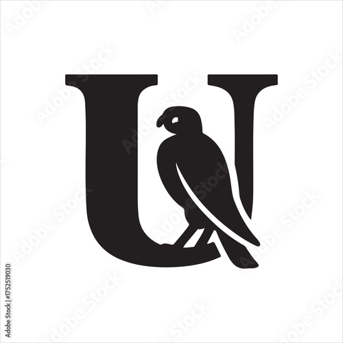 Letter U with Falcon Bird Silhouette Design Vector Graphic for Branding and Creative Projects Symbolizing Elegance and Precision 