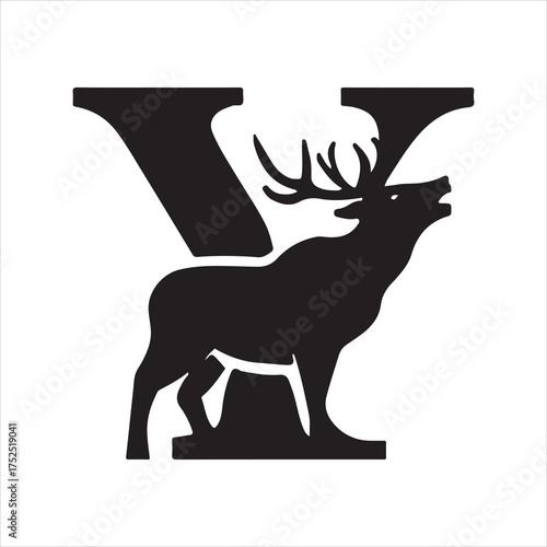 Majestic Elk and Letter Y Silhouette Design for Branding and Creative Projects a Striking Graphic Element on White Background