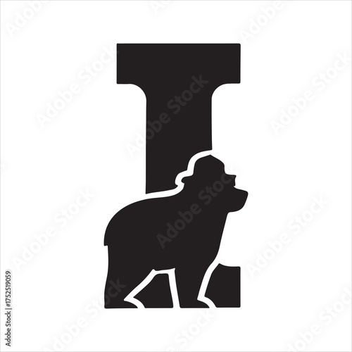 Stylized Letter I Design with Gorilla Silhouette for Creative Typography Projects and Animal Conservation Themes Vector Illustration