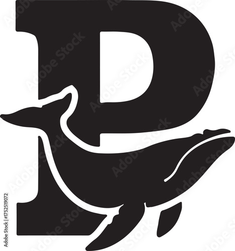 Whale Shaped Letter P Design Concept for Ocean Conservation and Marine Life Awareness Branding silhouette