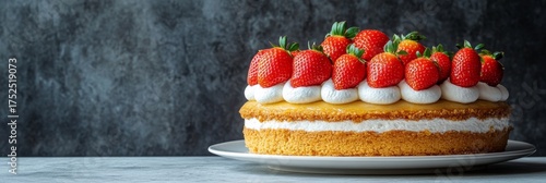Wallpaper Mural Delicious cheesecake covered with ripe strawberries, full cake in frame, captured on a white background for elegant and simple food photography. Torontodigital.ca