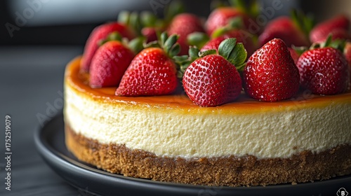 Wallpaper Mural A whole cheesecake topped with fresh strawberries, photographed from the side on a clean white background, minimalist food styling with soft natural light.
 Torontodigital.ca