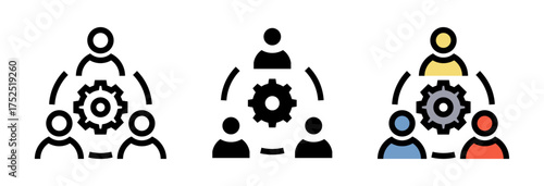 Conjunto de iconos de trabajo en equipo. Colaboración, productividad, coordinación y objetivo común. Ilustración vectorial