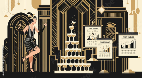 Glamorous twenties themed business presentation with vintage flapper dancer