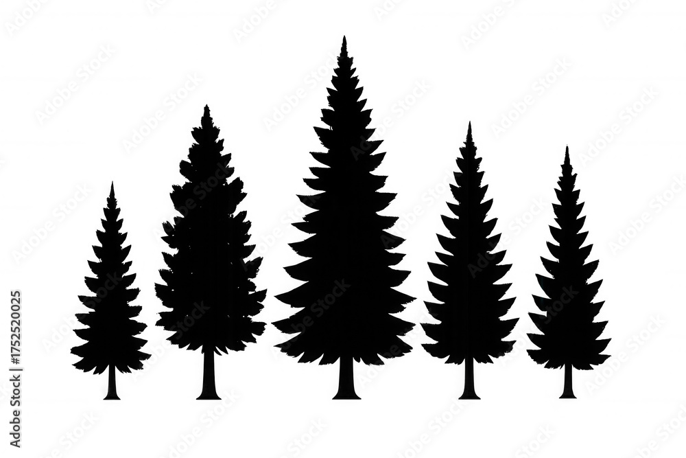 Fototapeta premium Pine trees silhouettes vector set with transparent background, nature scene, winter season or christmas holiday symbol