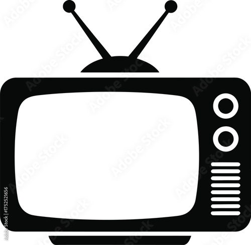 Black television with antenna retro vintage