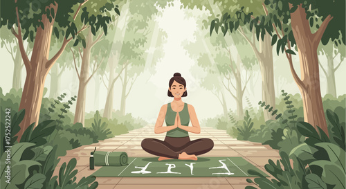 Girl meditating in a serene forest, finding inner peace and harmony in nature
