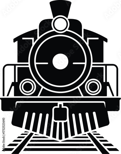 Black steam locomotive front view vector silhouette