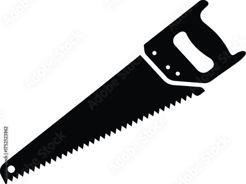 Black hand saw silhouette woodworking tool cutting