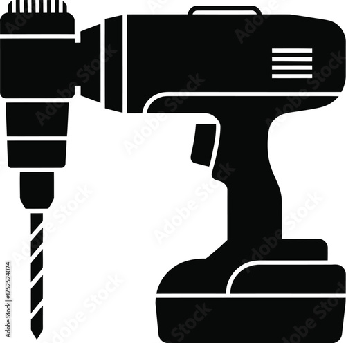 Black silhouette of a power drill power tool cordless