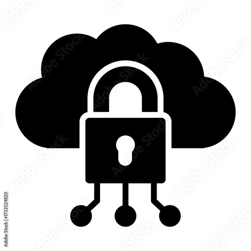 cloud data glyph icon with lock for online protection