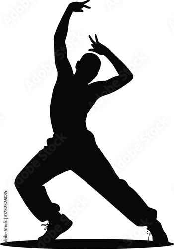 Dancer silhouette in dynamic pose black white