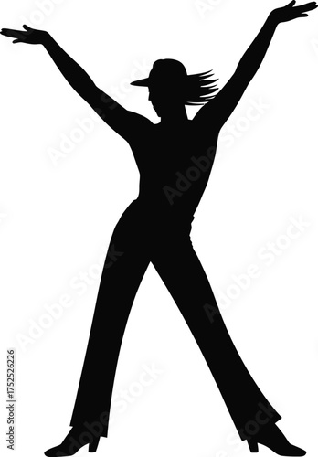 Dancing woman wearing hat silhouette arms outstretched