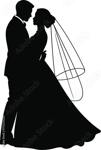 Bride groom embrace silhouette vector wedding couple