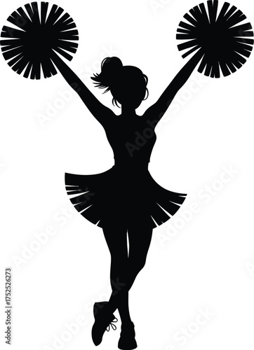 Cheerleader with pom poms silhouette black