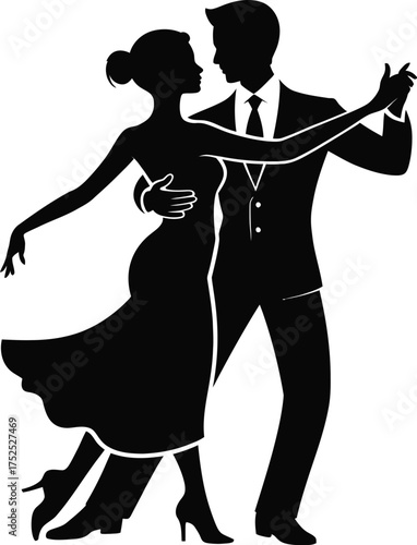 Elegant couple dancing ballroom vector silhouette