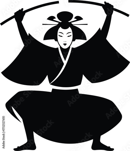 Samurai warrior with swords katana japan