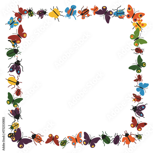 Colorful Insect Frame - Butterflies and Beetles Border.