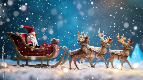 Christmas Sleigh and Reindeer: Iconic Symbols of Holiday Magic – Showcasing Festive Designs, Snow-Dusted Details, and Whimsical Charm for Christmas Decor, Greeting Cards, and Seasonal Displays, Captur