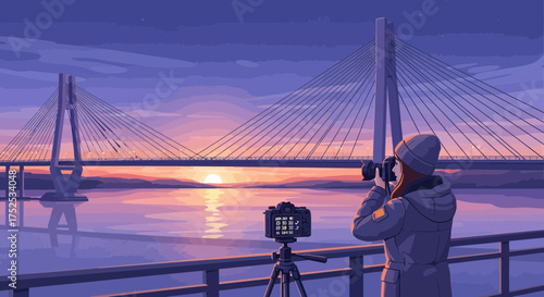 Capturing twilight serenity: A photographer's pursuit of bridge scenery under sunset