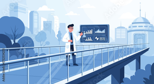 Futuristic scientific research in the laboratory with innovation visualization