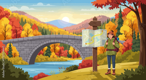 Autumn journey: Exploring picturesque trails with a trusty map in hand