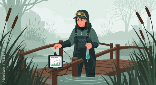 Environmental Scientist Monitoring River Pollution Levels with Advanced Technology