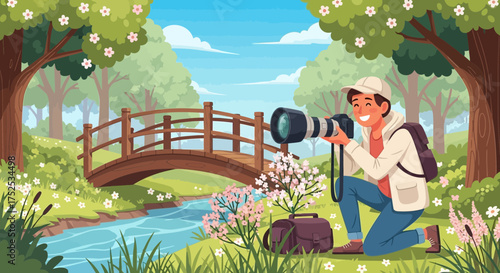 Springtime Serenity: Photographer Captures Nature's Beauty by a Quaint Bridge