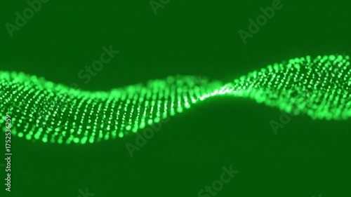 Abstract Glowing Green Digital Wave of Particles on Dark Background